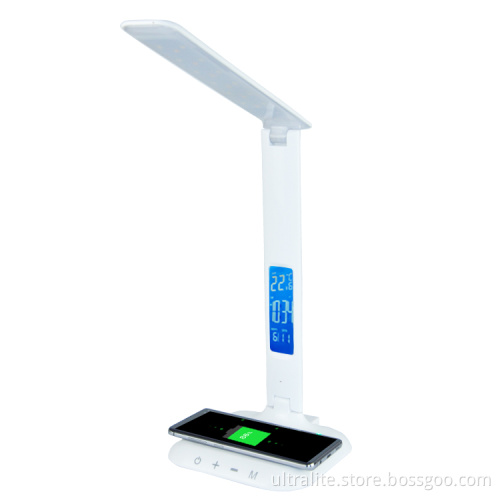High Quality 5 Brightness Eye Caring Timer Dimmable Bedside Desk Light Wireless Charger Lamp